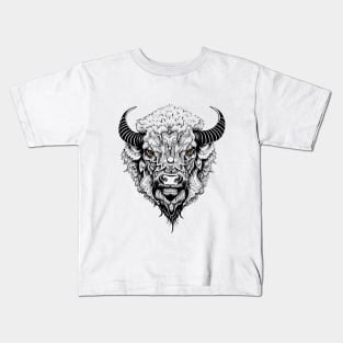 Buffalo Bison Wild Animal Nature Illustration Art Tattoo Kids T-Shirt